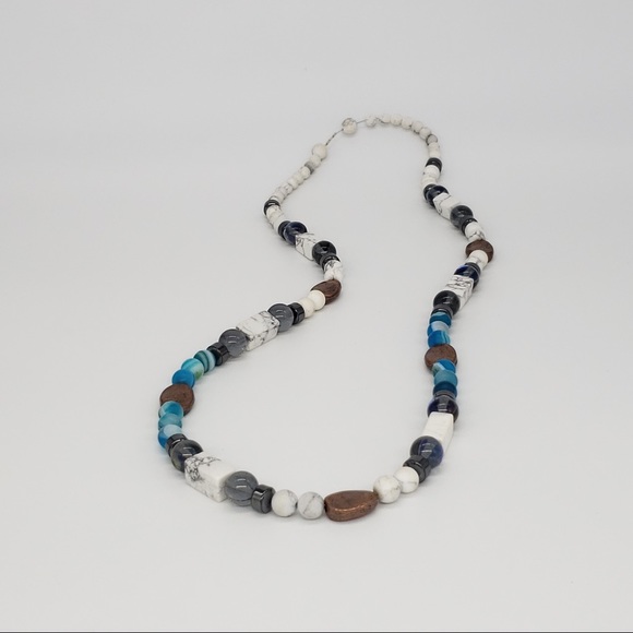Boho Copper, Blue Agate,Hematite Bead Necklace - Picture 9 of 12